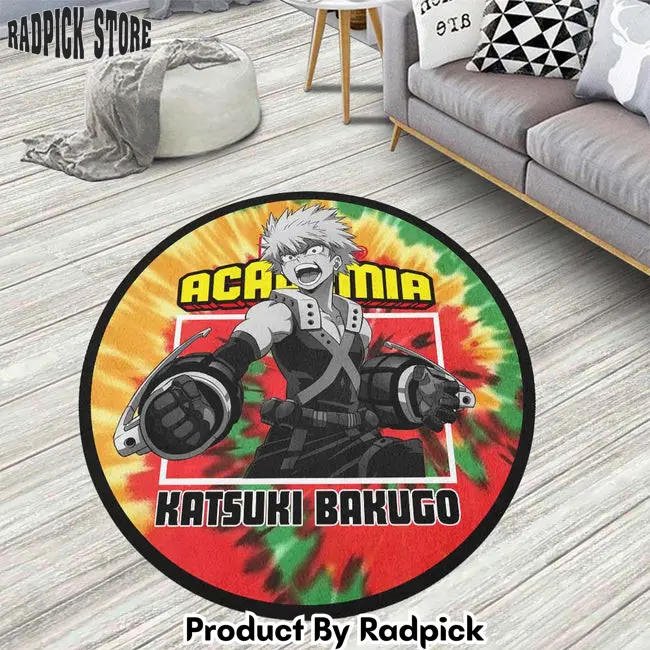 Katsuki bakugo round rug custom tie dye style my hero academia anime circle carpet  rp5955579